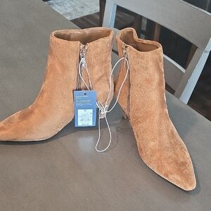 Universal Thread Tan Suede Pointed Ankle Booties with Side Zipper